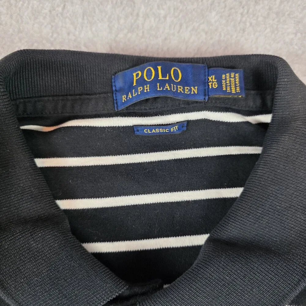 Polo Ralph Lauren Polo Shirt Men’s XL Classic Fit Black White Stripe Red Pony